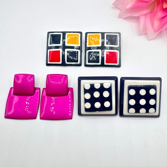 Vintage Retro Kitschy Quirky Campy Earring Lot Bright Geometric 80s Wacky Weird - Picture 1 of 13